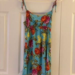 Blue Floral Spaghetti Strap Mini Sun Dress